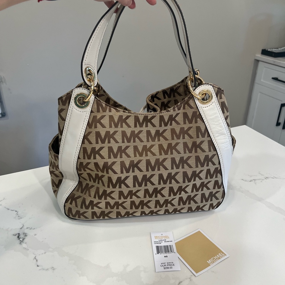 MICHAEL KORS Ludlow Shoulder Bag Signature Jacquard and Leather new with tags - Picture 3 of 16